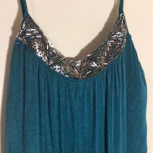 Teal tank with shiny bead work